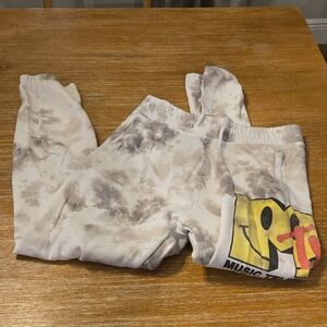 abercrombie kids Beige Tie-Dye Joggers with Yellow Smiley Graphic